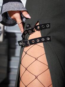 ROMWE PUNK Plus Lace Up Front Split Thigh Skirt - Grey - View 4