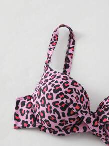 SHEIN Swim 女性夏季沙灘豹紋細肩帶交叉性感比基尼上衣（隨機印花）