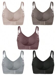 5pcs/Set Plus Size Solid Color Simple Wirefree Bra