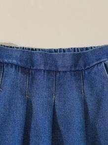 SHEIN 年輕少女日常穿搭牛仔夾克和裙子套裝 - 深色水洗藍 - 查看 3