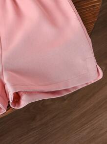 SHEIN 女婴圆点印花蝴蝶结前褶饰衬衫和短裤 - 彩色 - 查看 3