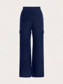 SHEIN Clasi 女士素面直筒鬆身休閒貨物褲 - 寶藍色 - 查看 2