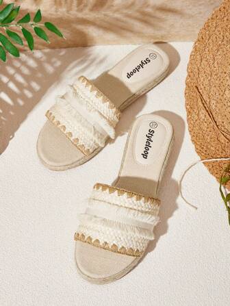 Styleloop Women's Color-Block Woven Anti-Slip Flat Sandals, New Casual Fashion For Summer Boho Feels Vintage Cottagecore Frenchy Shoes