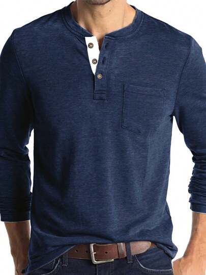 男士休闲运动风撞色领轻薄长袖Polo衫，可单穿或叠穿，轻松打造日常休闲造型