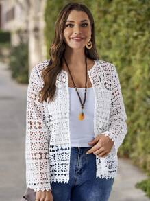 EMERY ROSE جاكيت نسائية طويلة الأكمام بحجم كبير زهرية مذابة في الماء وأنيقة، خريفية - أبيض - مشاهدة 5