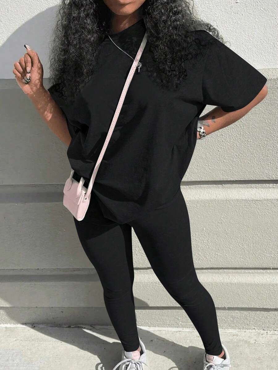 INAWLY Solva Bộ đồ hai mảnh hở vai và quần legging cho nữ - màu đen - Xem 1