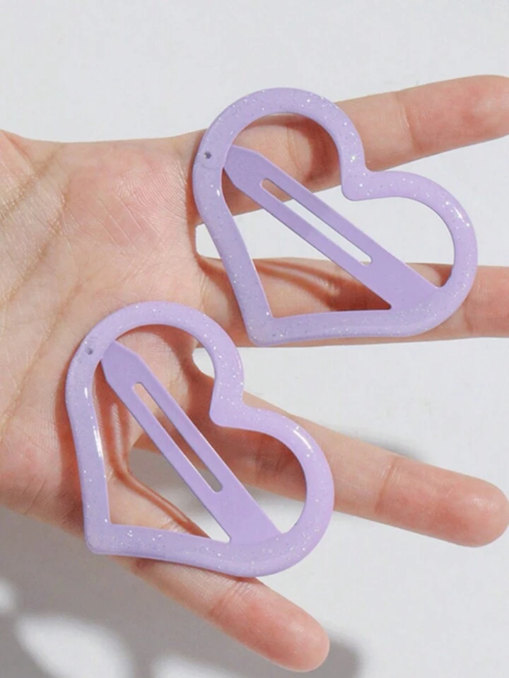 Our Kawaii 2pcs Purple YSK Style Thin Sparkling Heart Fringe Clip