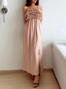 Chiquease Váy Cami không tay mùa hè có viền xếp nếp dành cho nữ - Bụi hồng - Xem 6