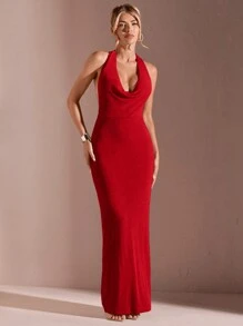 SHEIN BAE 女士长款休闲连衣裙，简约时尚，适合日常穿着，优雅，女士沙滩装/沙滩，女士晚宴礼服/白色新娘送礼会礼服，毕业礼服/毕业装，女士早午餐装，女士音乐会装/狂欢节装/乡村音乐会装/伊比沙岛装/纳什维尔装，度假，度假，端庄，热带度假女装，辣妹，夏季装/夏季服装，女士春季装，约会晚礼服，伴娘迷你裙，优雅小黑裙，春夏装，露背 - 紅色 - 查看 3