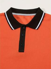 Men Button Contrast Trim Polo Shirt For Summer - Orange - View 4