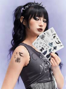 Corpse Bride | ROMWE 2 张僵尸新娘纹身贴纸 噩梦水转印纹身贴纸 适合身体艺术 - 彩色 - 查看 1