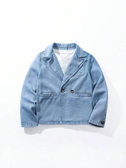 Teen Boys' Vintage British Style Loose Fit Comfortable Denim Blazer