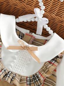 SHEIN Vintaside Kids 女宝宝彼得潘领泡泡袖荷叶边 A 字裙，适合日常穿着和户外活动 - 彩色 - 查看 3