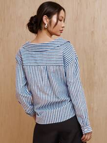 MONSE JADE BREYON Blusa de algodón con botones y estampado de rayas, de estilo casual elegante para vacaciones, vacaciones, primavera, playa, festivales, ajuste Ibiza, oficina