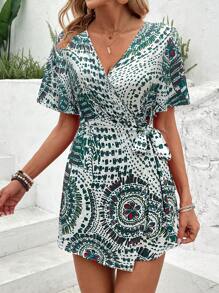 Breezaya Rompimiento envolvente con nudo y estampado completo para el verano