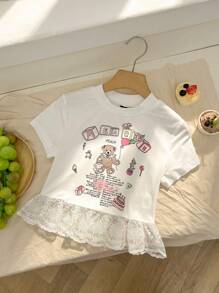 SHEIN Unity Cute Lace-Up Y2K Girl Sweetheart Tee - White - View 1