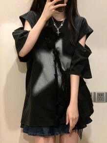 Detachable Design American High Street Style Unisex All-Match Short Sleeve T-Shirt