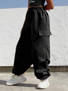 SHEIN Explorewe Tween Girls' Pocketed Jogger Cargo Pants, School, Campus, College