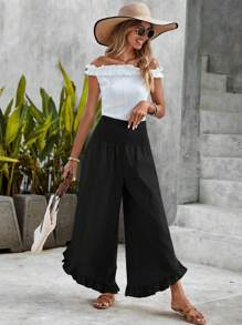 SHEIN LUNE Chất rắn Xù Hoa Sen Quần ống rộng - màu đen - Xem 6