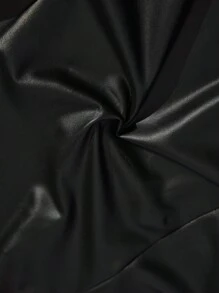 SHEIN SXY Plus Button Front PU Leather Shirt For Summer Button Up Shirt - Black - View 8