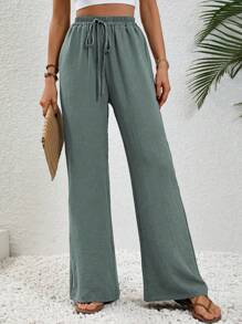 SHEIN LUNE Pantalones de pierna ancha con cintura ajustable por cordón
