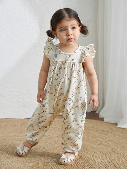 Cozy Pixies Bộ áo liền quần không tay cổ tròn mềm mại cho bé gái có dây thắt lưng xù