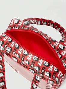 Betty Boop | ROMWE Cartoon Character & Letter Printed Cute Fashionable Large Capacity Makeup Bag, Portable - Red - View 3