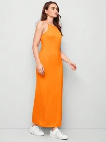 BizChic Áo dài có dây đeo màu đen trơn, trang phục đi làm - trái cam - Xem 5