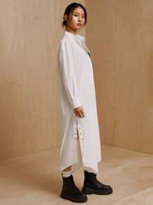 MONSE Designer Button-Down Elegant Dress, Cotton, Holiday, Party, Vacation Outfit, Birthday Outfits, Spring & Summer, Festival, Ibiza Fits, Wedding, Prom Dress - White - View 8