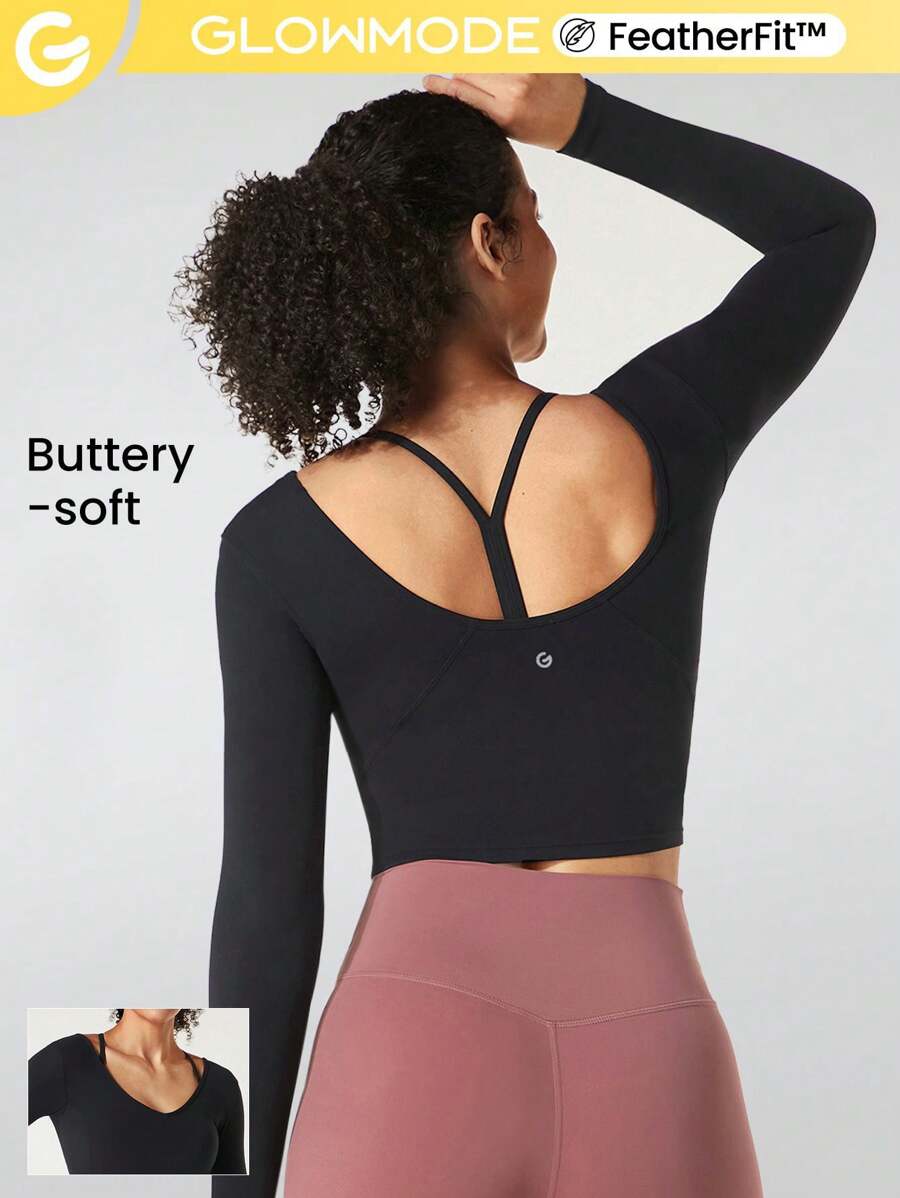 GLOWMODE FeatherFit™ Quần skinny Tay áo dài Áo thun - màu đen - Xem 1