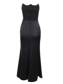 Đầm dự tiệc cocktail bán trang trọng bằng vải satin không quai xếp ly vát sang trọng cho nữ, dự tiệc sinh nhật, tốt nghiệp, tiệc tối, tiệc về trường - màu đen - Xem 2