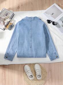 Teen Boys' Vintage British Style Loose Fit Comfortable Denim Blazer - Light Wash - View 2