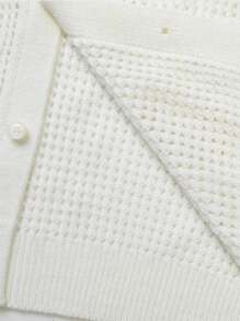 Manfinity Homme Plus Size 鞏固式針織開衫，深V領降肩針織紋開衫 - 白色 - 查看 5