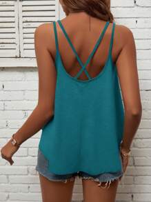 SHEIN LUNE 女士夏季鈕扣設計休閒坦克背心 - 藍色 - 查看 2