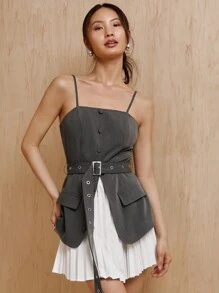 MONSE Mathilde Lhomme Designer-Sommerkleid mit Plissee, für den Urlaub, Party, Urlaub, Silvester-Outfit, Festival