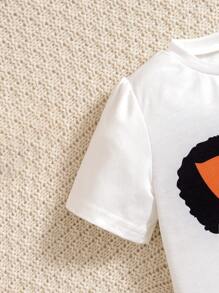 SHEIN Bộ đồ hai mảnh mùa hè cô gái trẻ giản dị thoải mái ngọt ngào và xinh đẹp - trái cam - Xem 7