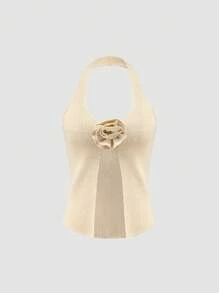 Flirla Lace Up Front Halter Knit Top For Summer
