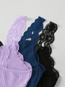 Set de 3 Conjuntos de pijama y ropa de descanso para mujer con top de tirantes de encaje y pantalones, para vacaciones