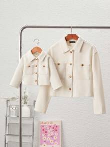 SHEIN Baby Girl Solid Color Lapel Jacket, Mommy And Me Matching Outfits (Sold Separately), Casual For Fall Winter