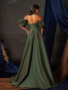 Smilprince 露肩高端长款收腰晚礼服，优雅正式舞会婚礼宾客礼服，适合毕业典礼、晚宴派对礼服 - 軍綠色 - 查看 2