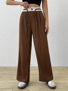 Mulvari Quần tây có túi xéo băng tương phản - màu nâu - Xem 5