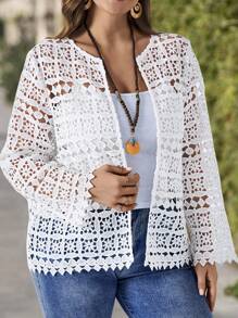 EMERY ROSE جاكيت نسائية طويلة الأكمام بحجم كبير زهرية مذابة في الماء وأنيقة، خريفية - أبيض - مشاهدة 3