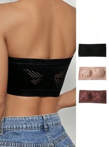 3pcs/Set Strapless Bandeau Bra With Invisible Back, Hollow Wrapped Chest Design, For Teenage Girls - Multicolor - View 1