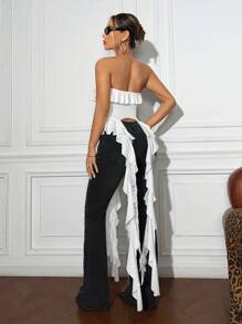 SHEIN X KAREN BARRERA SHEIN Unity Top de tubo sin tirantes con ribete de volantes para el verano