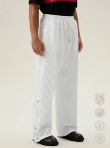 Manfinity VCAY Quần dài ống rộng dệt kim cho nam có nút hai mặt, đi học lại - trắng - Xem 5