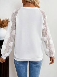 SHEIN LUNE Contrast Lace Raglan Sleeve Sweatshirt Pullover Fall Sweatshirt - White - View 2