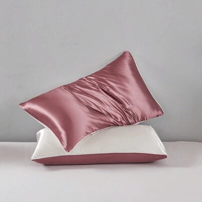 1 件白色灰粉色优质丝滑缎面信封枕套双色枕套，无填充，柔软透气，防皱，更适合头发皮肤睡眠宿舍床上用品背部学校床上用品