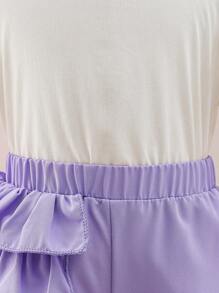 SHEIN 2入組嬰兒女孩優雅時尚紫色/白色多層蕾絲裝，適用於春夏季節