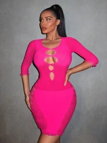 SHEIN SXY Vestido sexy de verano ajustado con transparencias en la parte delantera