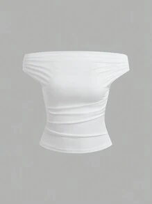 Sweetra 3pcs Solid Off Shoulder Ruched Top - Multicolor - View 3